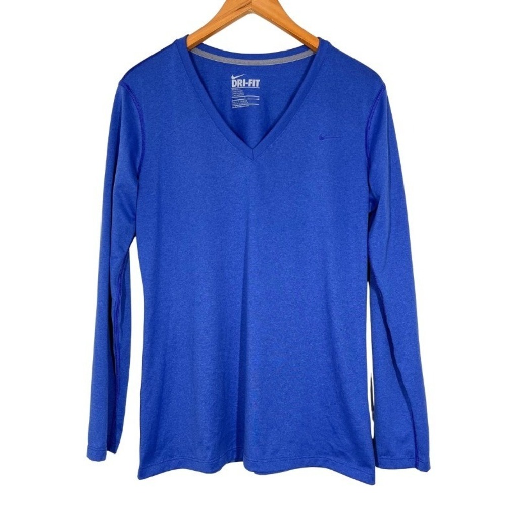 Nike Dri-FIT Mens Long Sleeve V-Neck Training Shirt Royal Blue Heather Large